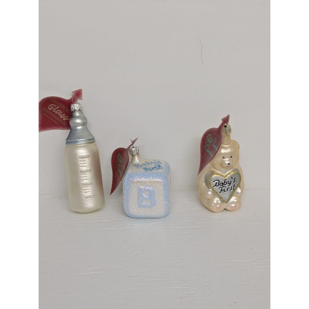 Inge Glas Glass Mouth Blown German Ornaments Baby First Christmas Set Of 3 New